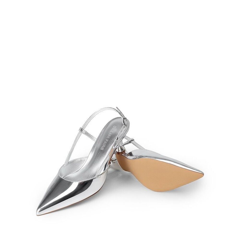 Dream Pairs Streamlined kitten heel Sling back Sandal in metallic silver Size 7 - Picture 3 of 4